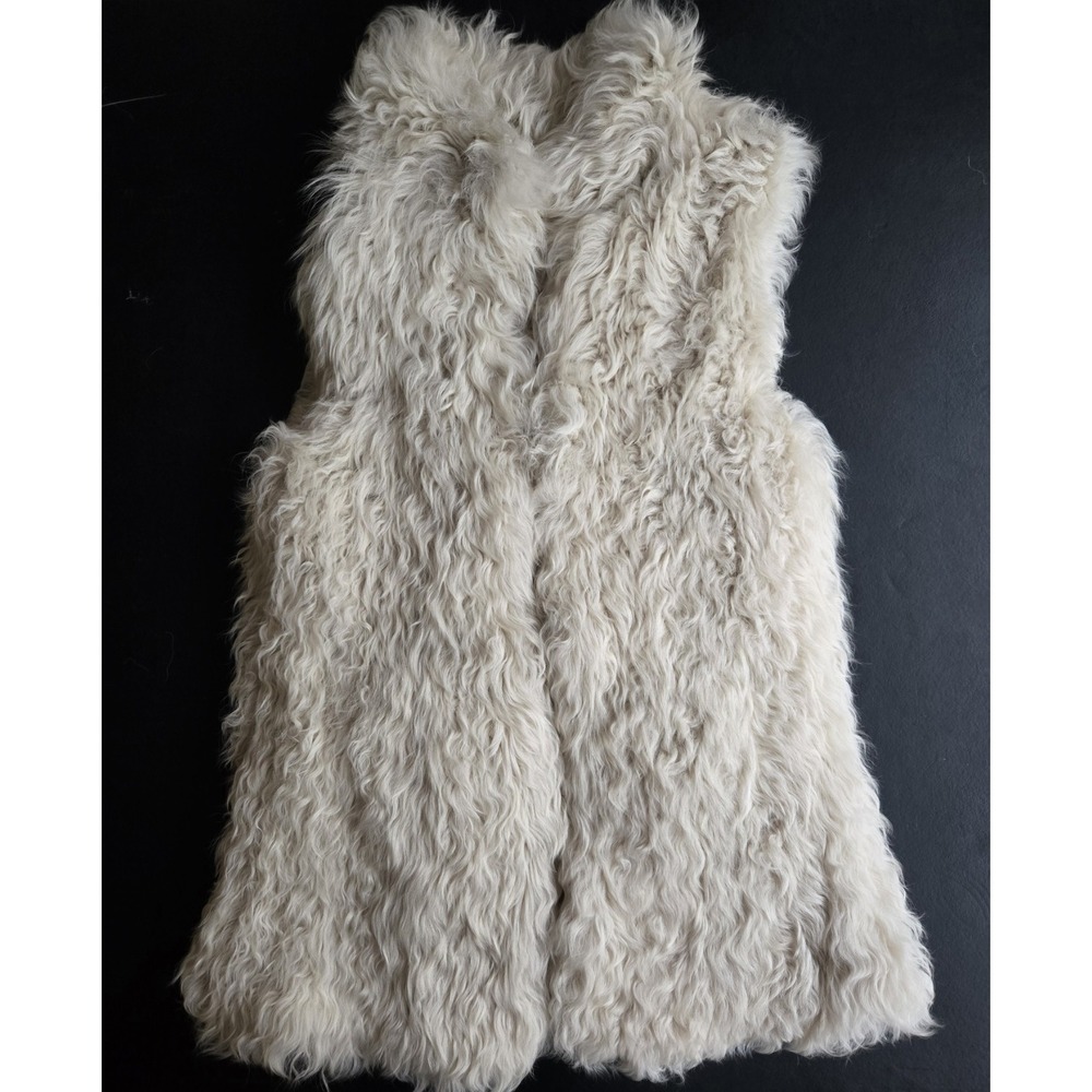 $1500 Theory White Curly Real Lamb Fur Wool Shearling Vest Womens M Boho Luxury